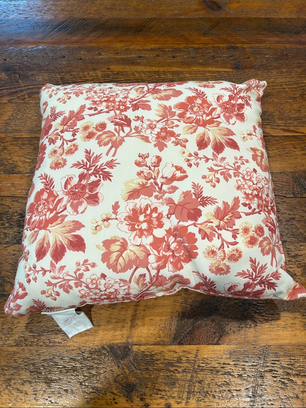 Pottery Barn Floral Red and Cream Decorative Outdoor Throw Pillow